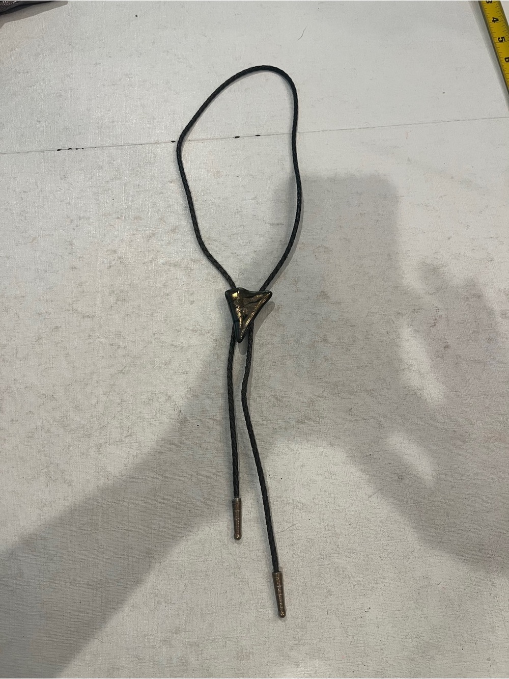 Vintage black & gold Dichroic style western Leather slide Bolo Tie. So retro!